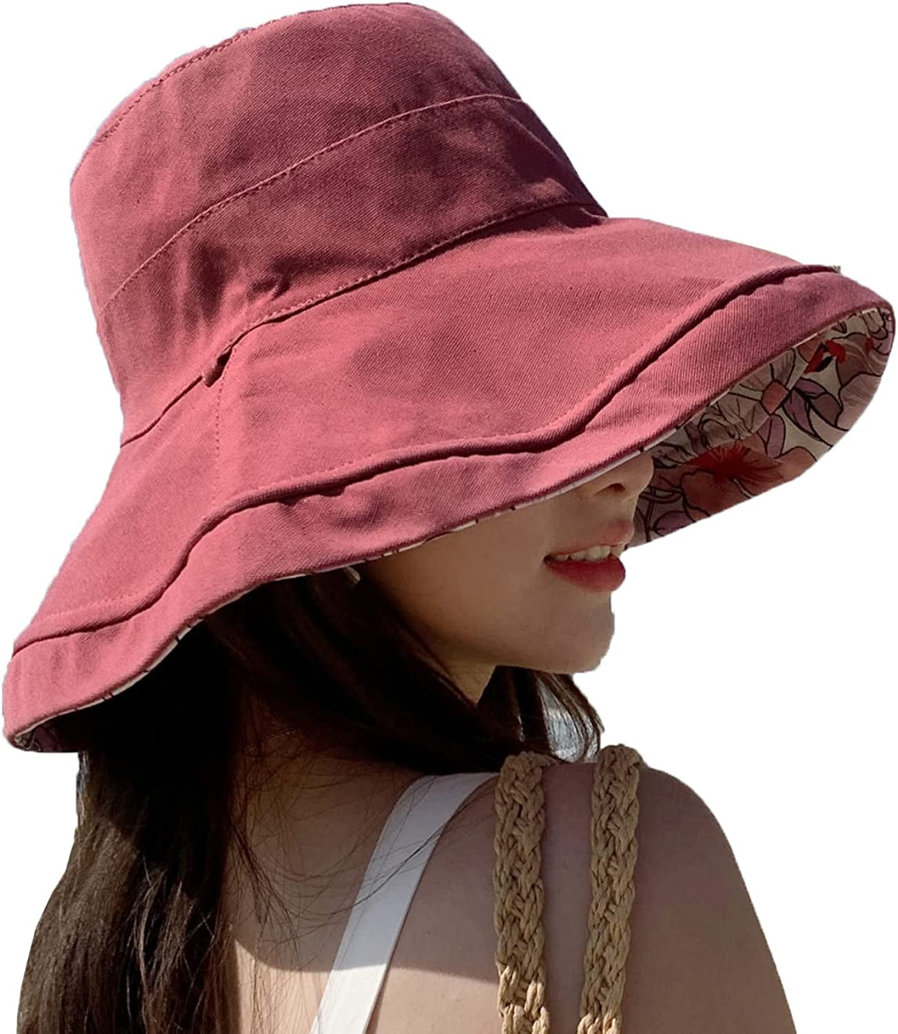 Farodor Women'S Packable Reversible Bucket Hat UV Sun Protection Wide Brim Summer Beach Cap Apparel & Accessories > Clothing Accessories > Hats FaroDor 4red  