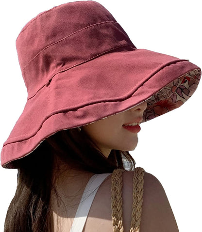 Farodor Women'S Packable Reversible Bucket Hat UV Sun Protection Wide Brim Summer Beach Cap Apparel & Accessories > Clothing Accessories > Hats FaroDor 4red  