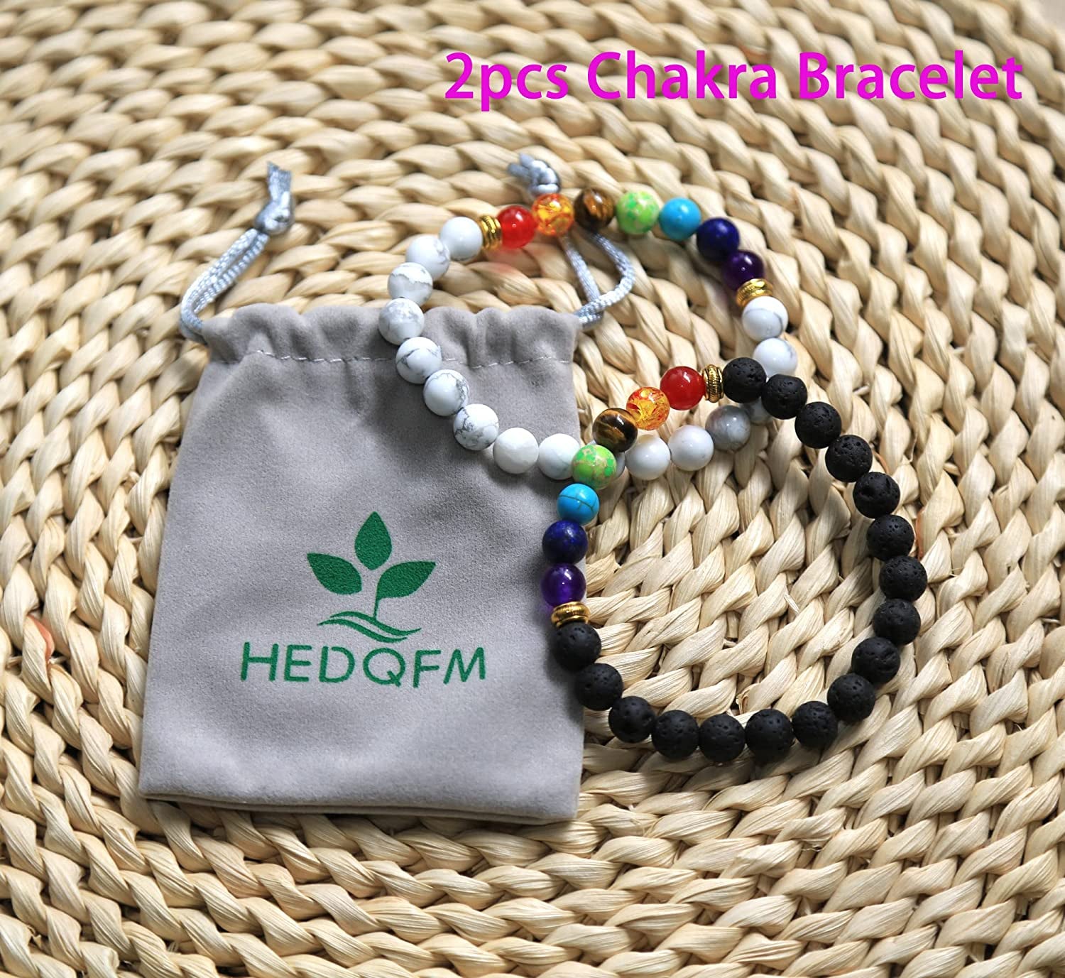 HEDQFM 2Pcs Lava Rock 7 Chakra Bracelets Aromatherapy Essential Oil Diffuser Bracelets Couples Yoga Beads Bracelet Volcanic Lava Stone Stretch Bracelet for Men Women Apparel & Accessories > Jewelry > Bracelets HEDQFM   
