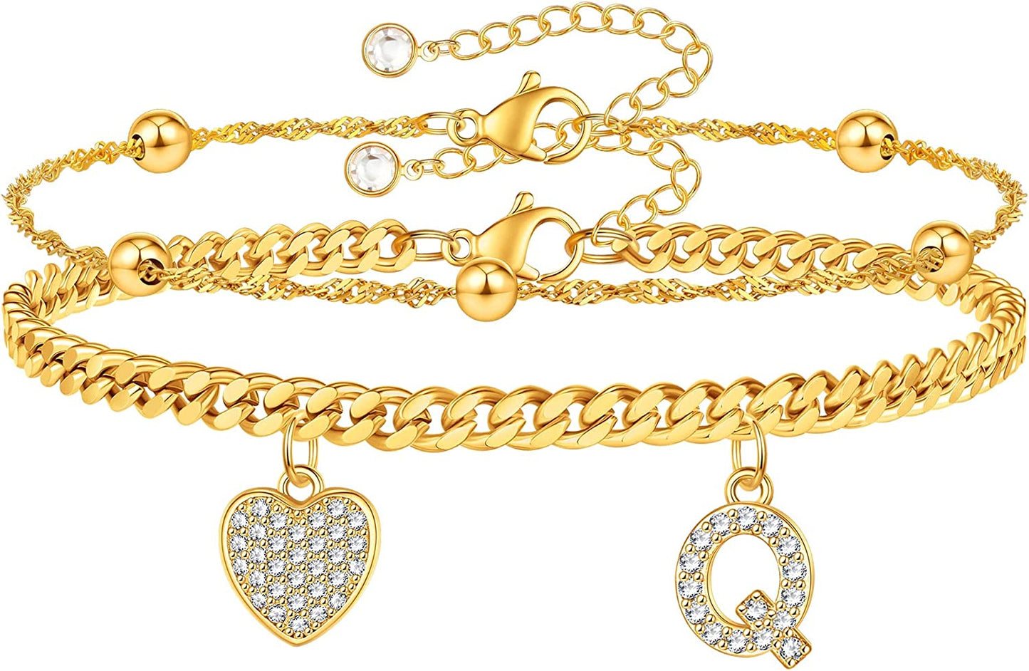 Gold Ankle Bracelets for Women 14K Gold Plated Heart Initial Cuban Link Anklets for Women Charm Gold Anklet for Women Summer Bracelets for Teen Girls Women Anklets Jewelry Apparel & Accessories > Jewelry > Anklets BRIJEWLIC Q  