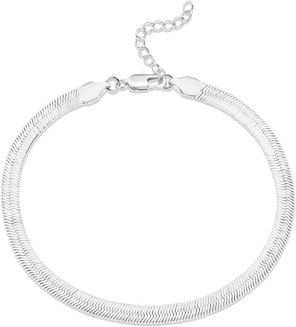 PAVOI 14K Gold Plated Charm Link Flat Gold Anklets for Women Apparel & Accessories > Jewelry > Anklets PAVOI Snake-L white plated 