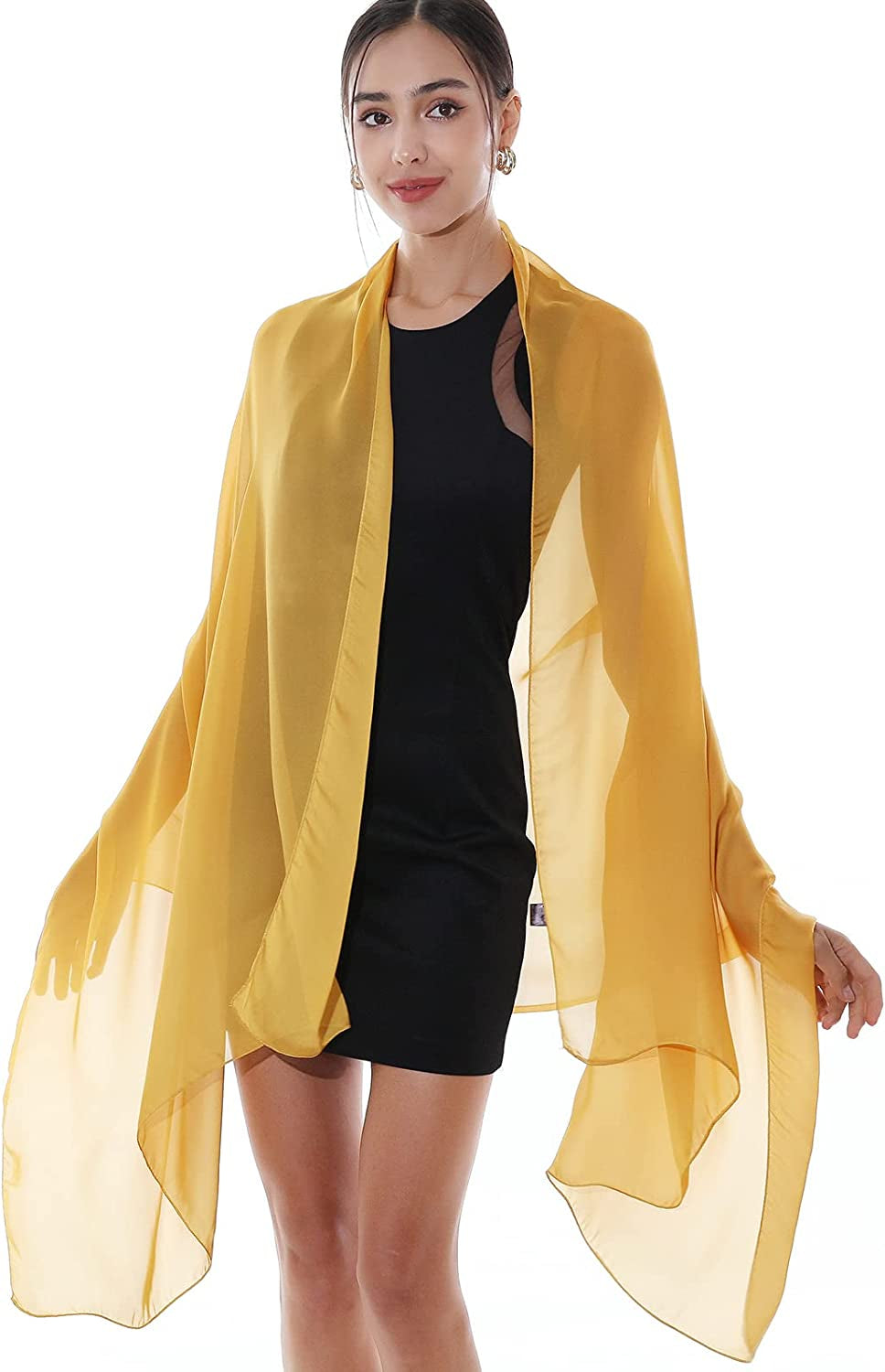 RIIQIICHY Pashmina Shawls Wraps for Women Evening Dresses like Chiffon Silk Scarf for Weddings Apparel & Accessories > Clothing Accessories > Scarves & Shawls RIIQIICHY Turmeric  