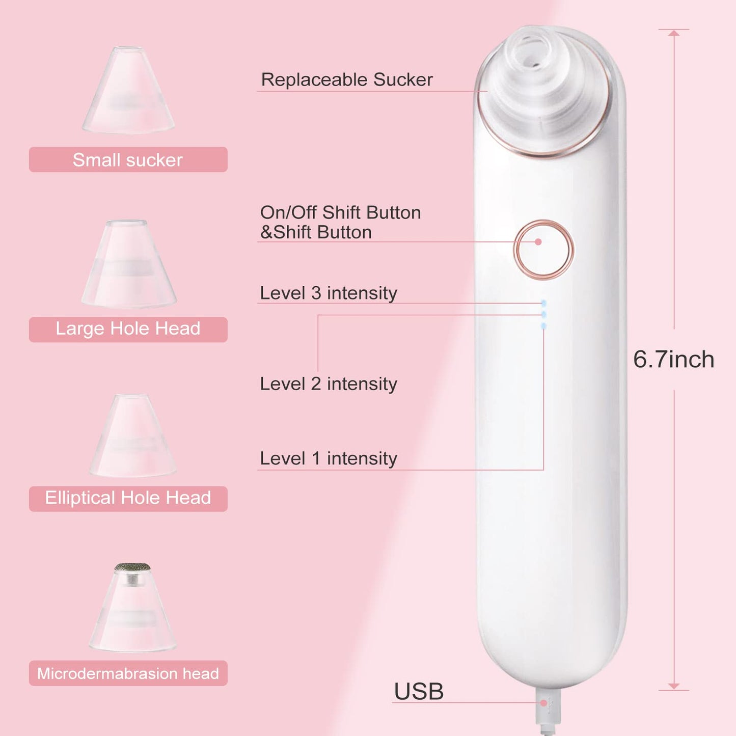Blackhead Remover Pore Vacuum,Acne Remover,Comedone Whitehead Extractor Tool-3 Suction Power,4Probes,Usb Rechargeable Blackhead Vacuum Kit for Women & Men Health & Beauty > Personal Care > Cosmetics > Cosmetic Tools > Skin Care Tools eulumap   