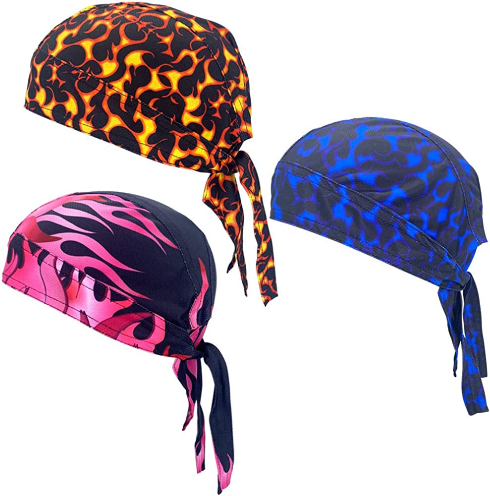 Sweat Wicking Doo Rag Cooling Dew Rag Helmet Liner Hat Large Motorcycle Head Wrap Bandana Skull Caps for Men and Women Apparel & Accessories > Clothing Accessories > Bandanas & Headties JHYWELL Glory Flame  