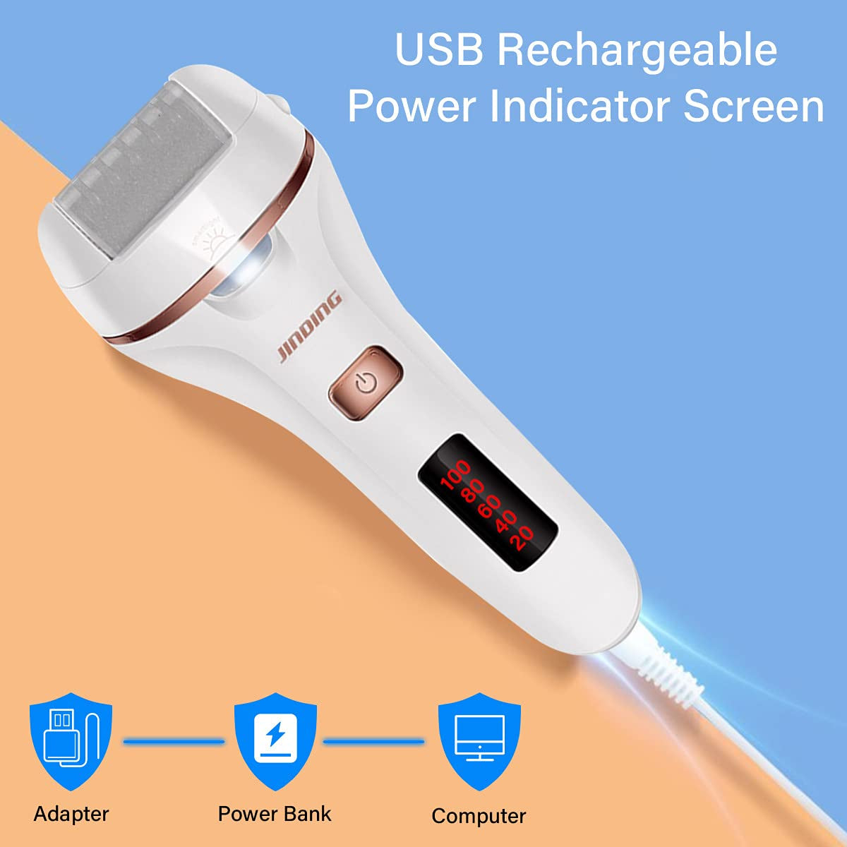Rechargeable Callus Remover for Feet Electric,Pedicure Kit Tools Foot Care Set,Professional Foot Scrubber for Cracked Heels,Dead Skin,With 3 Roller Heads,2 Speeds,Power Display for Travel,Home Health & Beauty > Personal Care > Foot Care Gearmatte   