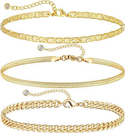 DEARMAY Gold Anklets for Women 14K Gold Ankle Bracelets for Women Waterproof Cuban Link Anklets Set Layered Anklet Bracelets for Women Anklet for Women Gold Jewelry Gift Apparel & Accessories > Jewelry > Anklets DEARMAY I  
