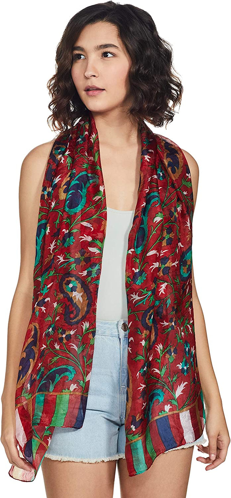 Stylore 100% Silk Scarf Long Lightweight Sunscreen Shawl Wrap Scarves Apparel & Accessories > Clothing Accessories > Scarves & Shawls Stylore Pa Red  