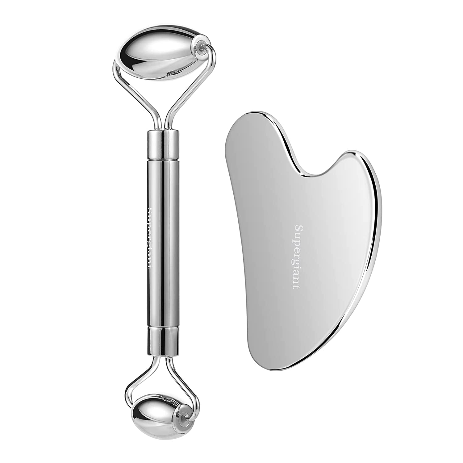 Supergiant Stainless Steel Face Roller and Gua Sha Set Facial Roller Massager Skin Care Roller Tools for Face Eyes Neck, Relieve Fine Lines and Wrinkles with Travel Pouch Health & Beauty > Personal Care > Cosmetics > Cosmetic Tools > Skin Care Tools Supergiant   