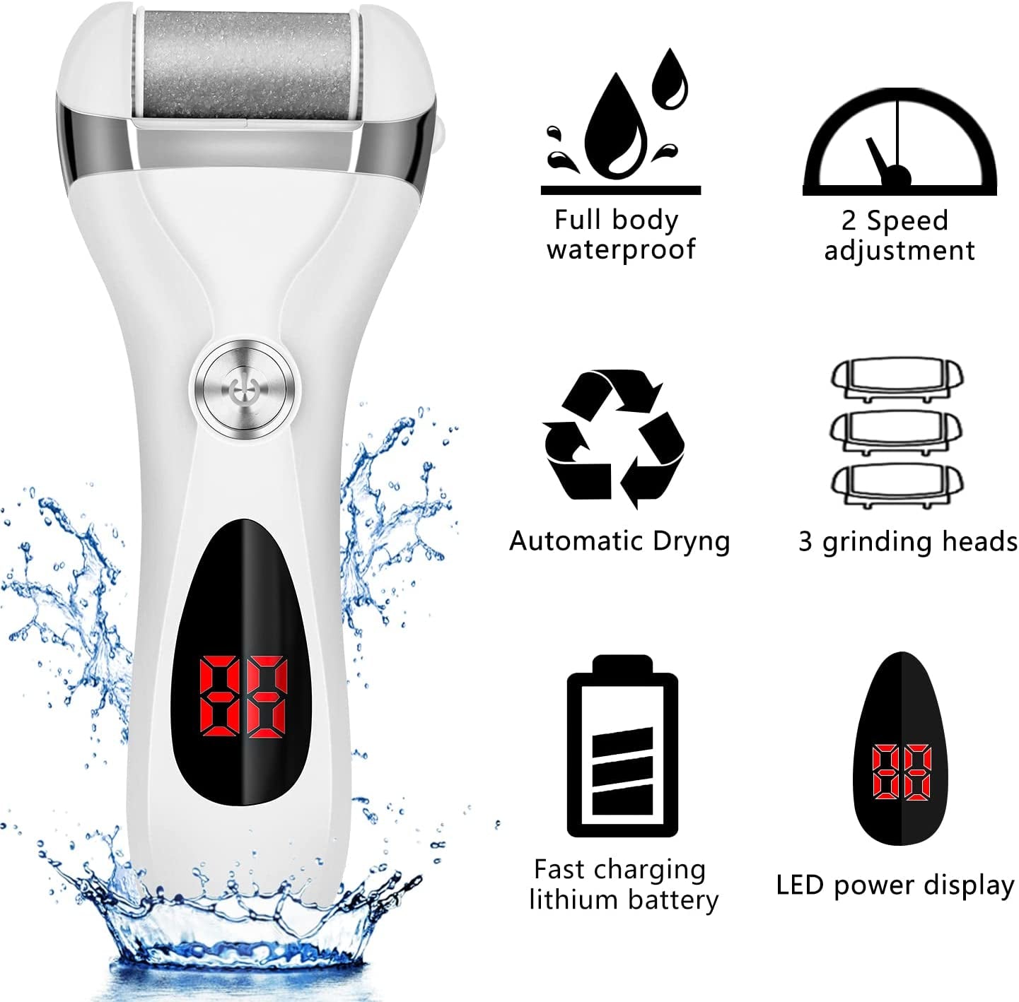 Electric Foot Callus Remover Kit, Elmchee Rechargeable Callous Removers 3 Grinding Heads Waterproof Foot Scrubber File, Professional Pedicure Tools Kit Feet Care for Dead, Cracked Dry Skin Health & Beauty > Personal Care > Foot Care Elmchee   