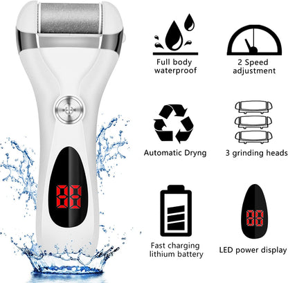 Electric Foot Callus Remover Kit, Elmchee Rechargeable Callous Removers 3 Grinding Heads Waterproof Foot Scrubber File, Professional Pedicure Tools Kit Feet Care for Dead, Cracked Dry Skin Health & Beauty > Personal Care > Foot Care Elmchee   