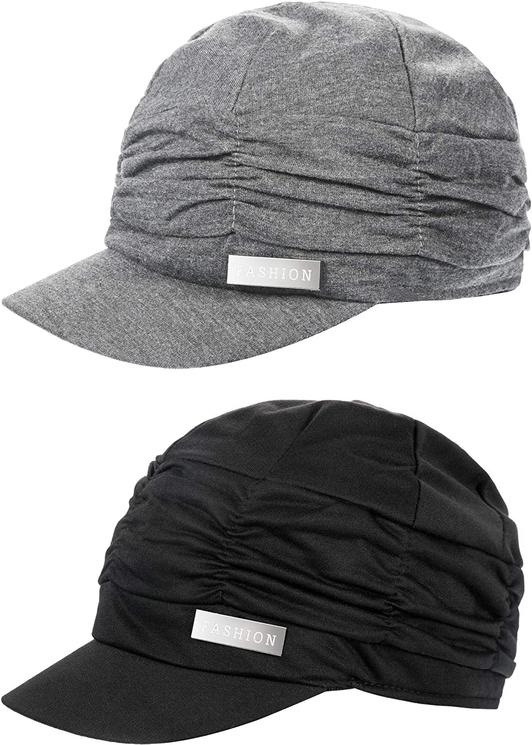 SATINIOR 2 Pieces Women Newsboy Cabbie Cap Beret Hats Baseball Cap Painter Visor Hats for Women Apparel & Accessories > Clothing Accessories > Headwear SATINIOR Black and Grey  