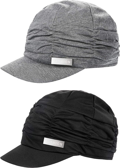 SATINIOR 2 Pieces Women Newsboy Cabbie Cap Beret Hats Baseball Cap Painter Visor Hats for Women Apparel & Accessories > Clothing Accessories > Headwear SATINIOR Black and Grey  
