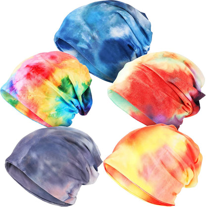 SATINIOR 5 Pieces Women'S Slouchy Beanie Hat Baggy Skull Sleep Cap Turban Headwear Apparel & Accessories > Clothing Accessories > Hats SATINIOR Tie Dye Style  