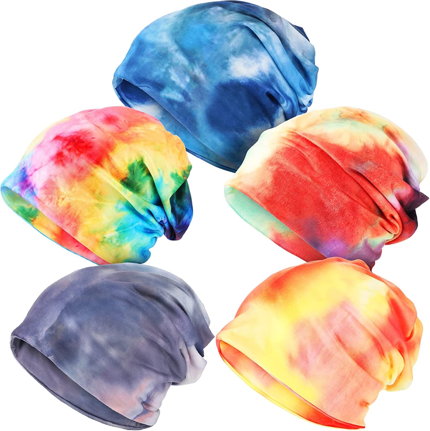 SATINIOR 5 Pieces Women'S Slouchy Beanie Hat Baggy Skull Sleep Cap Turban Headwear Apparel & Accessories > Clothing Accessories > Headwear SATINIOR Tie Dye Style  