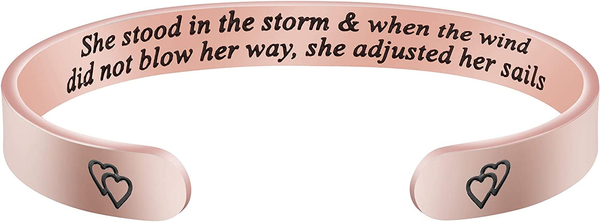 Joycuff Inspirational Bracelets for Women Motivational Gift for Her Sister Mom Daughter Friend Christmas Birthday Thanks Giving Gifts Jewelry for Women Apparel & Accessories > Jewelry > Bracelets LEIFAN JEWELRY She stood in the storm & when the wind did not blow her way, - Rose Gold  