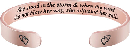 Joycuff Inspirational Bracelets for Women Motivational Gift for Her Sister Mom Daughter Friend Christmas Birthday Thanks Giving Gifts Jewelry for Women Apparel & Accessories > Jewelry > Bracelets LEIFAN JEWELRY She stood in the storm & when the wind did not blow her way, - Rose Gold  