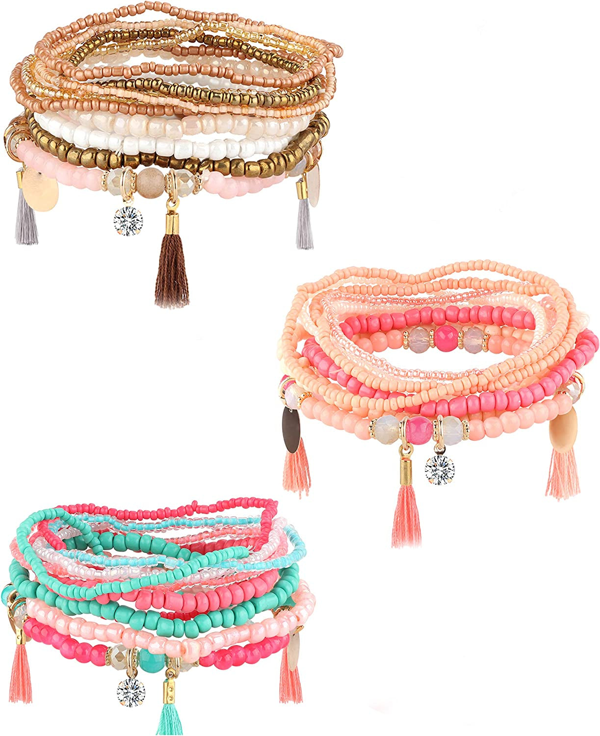 MILACOLATO 6Sets Boho Bead Bracelets Set Multilayered Stackable Bracelets Comfortable Stretch Bracelets Multicolor Bohemian Charm Bracelets for Women Girls Apparel & Accessories > Jewelry > Bracelets MILACOLATO 3 Sets-Brown  