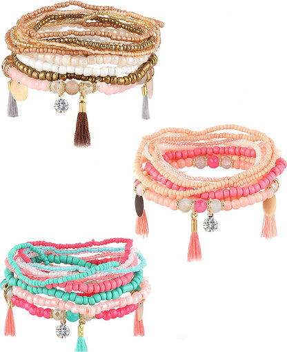 MILACOLATO 6Sets Boho Bead Bracelets Set Multilayered Stackable Bracelets Comfortable Stretch Bracelets Multicolor Bohemian Charm Bracelets for Women Girls Apparel & Accessories > Jewelry > Bracelets MILACOLATO 3 Sets-Brown  