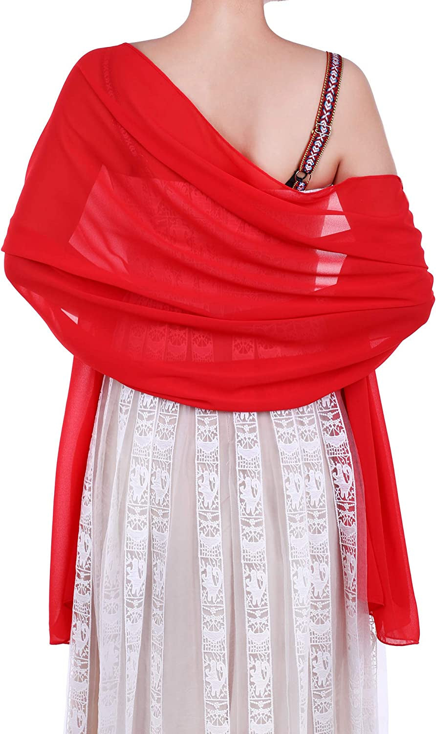 WILLBOND Womens Shawl Chiffon Bridal Evening Soft Wrap Scarf, Chiffon Scarf Ribbon Scarf Satin Scarf for Women and Girls Apparel & Accessories > Clothing Accessories > Scarves & Shawls Willbond Red 28.35 x 68.90 Inch 