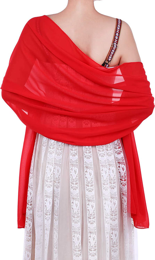 WILLBOND Womens Shawl Chiffon Bridal Evening Soft Wrap Scarf, Chiffon Scarf Ribbon Scarf Satin Scarf for Women and Girls Apparel & Accessories > Clothing Accessories > Scarves & Shawls Willbond Red 28.35 x 68.90 Inch 