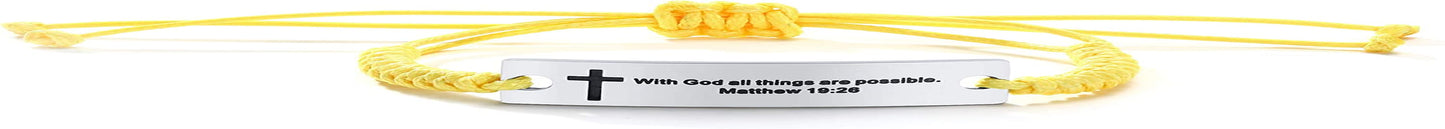 Personalized Unisex Religious Bible Verse Scripture Quotes Bracelet Faith Christian Adjustable Cord Stainless Steel Encourage Inspirational ID Bracelets for Men Women, Christmas Gift Customized Apparel & Accessories > Jewelry > Bracelets Mealguet Yellow-With God all things are possible. Matthew 19:26  