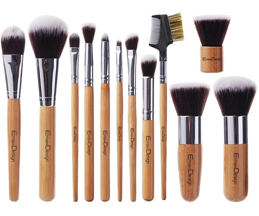 Emaxdesign 12 Pieces Makeup Brush Set Professional Bamboo Handle Premium Synthetic Kabuki Foundation Blending Blush Concealer Eye Face Liquid Powder Cream Cosmetics Brushes Kit with Bag Health & Beauty > Personal Care > Cosmetics > Cosmetic Tools > Makeup Tools EmaxDesign 12 Pieces Bamboo Brushes  