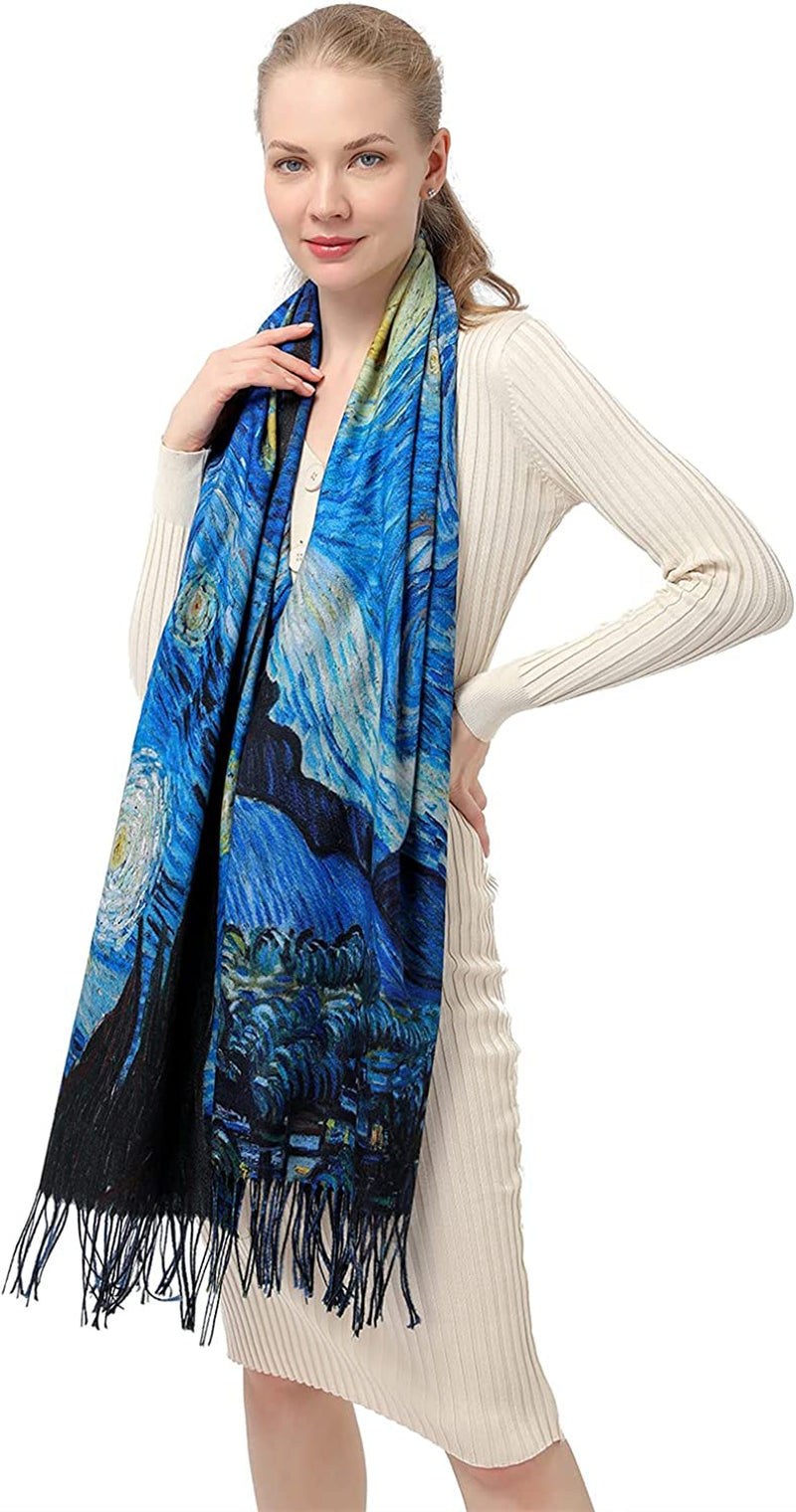 Women'S Fashion Scarf with Art Printed Tassel Soft Cashmere Warm Large Blanket Wrap Shawl for Gift Apparel & Accessories > Clothing Accessories > Scarves & Shawls XYBJ No2  