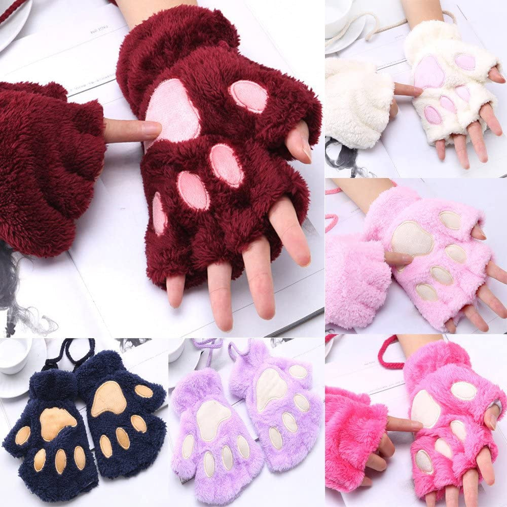 Roselan Cat Paw Gloves Fingerless Faux Fur Plush Gloves Mittens Winter Warm Half Finger Gloves Cute Cat Paw Cosplay Gloves (White, One Size) Apparel & Accessories > Clothing Accessories > Gloves & Mittens Roselan   