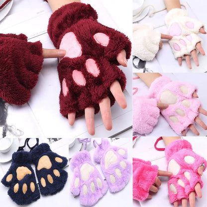 Roselan Cat Paw Gloves Fingerless Faux Fur Plush Gloves Mittens Winter Warm Half Finger Gloves Cute Cat Paw Cosplay Gloves (White, One Size) Apparel & Accessories > Clothing Accessories > Gloves & Mittens Roselan   