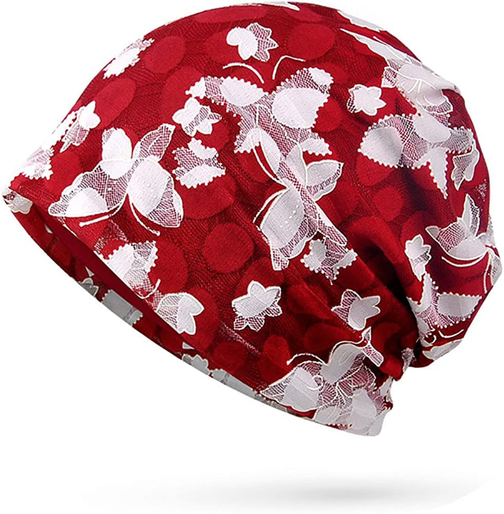 Glamorstar Floral Lace Beanie Hat Chemo Cap Stretch Slouchy Turban Headwear Apparel & Accessories > Clothing Accessories > Headwear Glamorstar Butterfly Burgundy One Size 