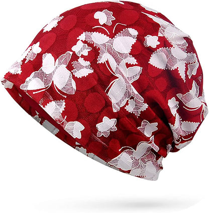 Glamorstar Floral Lace Beanie Hat Chemo Cap Stretch Slouchy Turban Headwear Apparel & Accessories > Clothing Accessories > Headwear Glamorstar Butterfly Burgundy One Size 