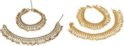 Efulgenz Indian Bollywood Faux Kundan Pearl Wedding Bridal Anklet Pair with Bells (2 Piece) Bracelet Payal Foot Jewelry Apparel & Accessories > Jewelry > Anklets Jaipur Art Jewellery Multipack of 2 (White, Gold)  