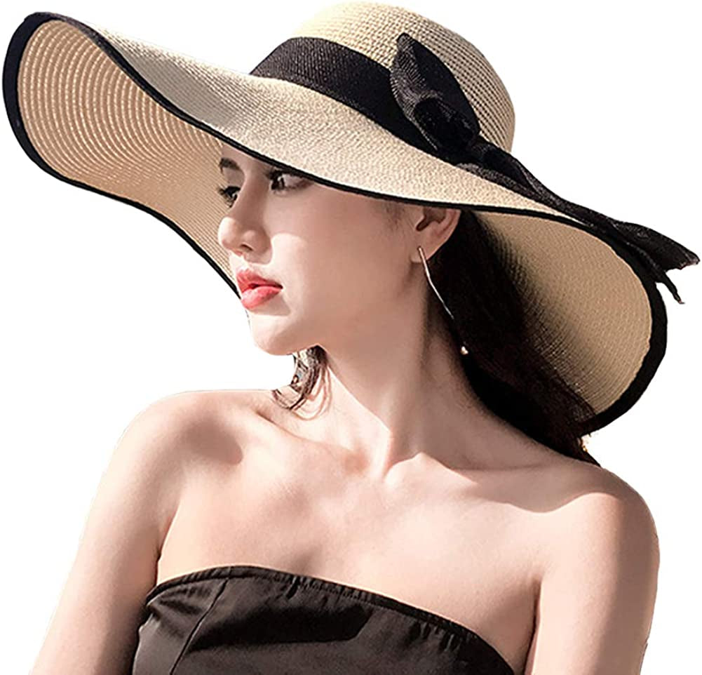 Women'S Folable Floppy Hat,Wide Brim Sun Protection Straw Hat, Summer UV Protection Beach Cap Apparel & Accessories > Clothing Accessories > Hats FSIGOM C1-e-beige2  