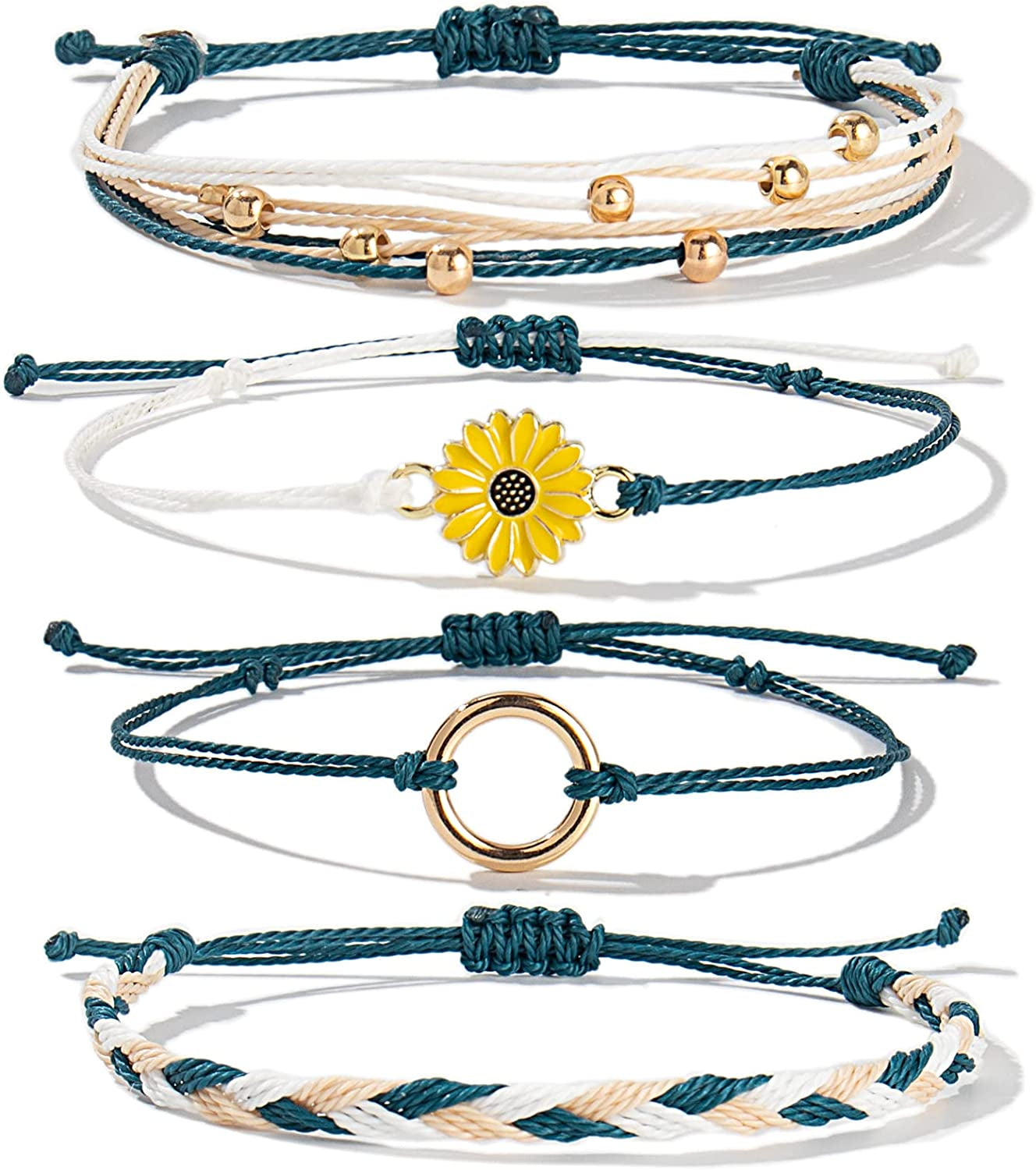 Sunflower String Bracelet Handmade Braided Rope Charms Boho Surfer Bracelet for Teen Girls Preteens Women Apparel & Accessories > Jewelry > Bracelets FANCY SHINY Peacock  