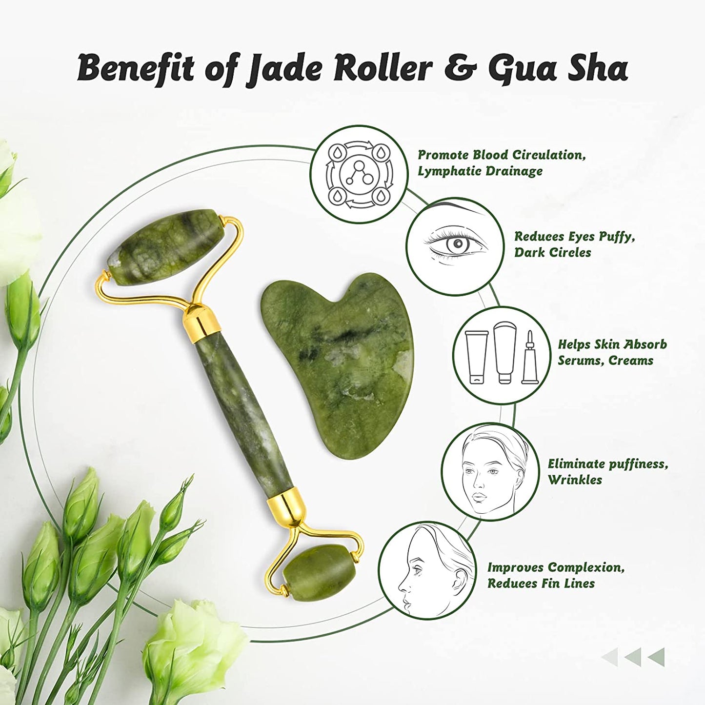 Jade Roller & Gua Sha Set, Face Roller, Cotify Anti-Aging Facial Roller, Natural Green Jade Beauty Massager Tool, Skin Care Tool for Face, Neck, Eye to Reduce Wrinkles and Relax Body Muscles Health & Beauty > Personal Care > Cosmetics > Cosmetic Tools > Skin Care Tools COTIFY   