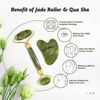 Jade Roller & Gua Sha Set, Face Roller, Cotify Anti-Aging Facial Roller, Natural Green Jade Beauty Massager Tool, Skin Care Tool for Face, Neck, Eye to Reduce Wrinkles and Relax Body Muscles Health & Beauty > Personal Care > Cosmetics > Cosmetic Tools > Skin Care Tools COTIFY   