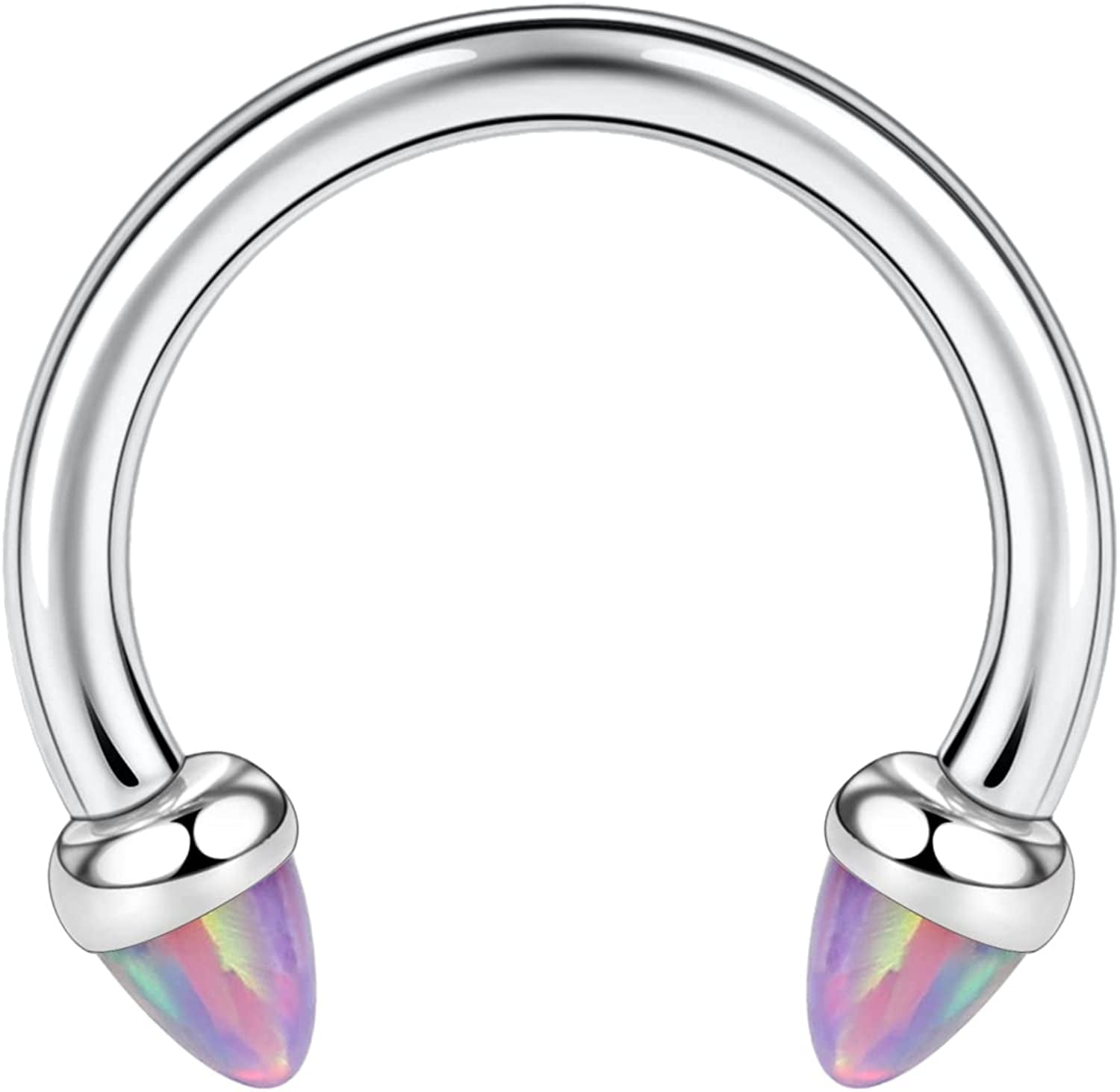 AROWRO Nose Septum Horseshoe Hoop Eyebrow Lip Navel Belly 16G 8Mm 10Mm CZ Opal G23 Titanium Nipple Piercing Ring Helix Tragus Daith Rook Cartilage Earrings Apparel & Accessories > Jewelry > Rings AROWRO C-steel with purple opal 16G 10mm 