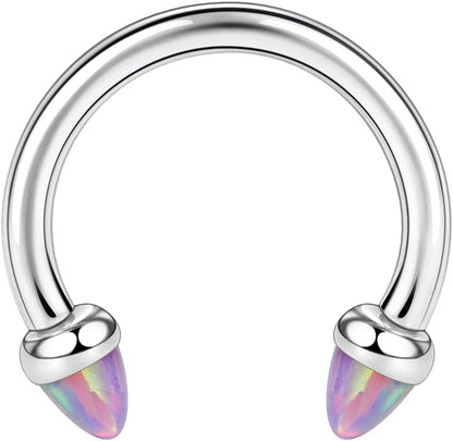 AROWRO Nose Septum Horseshoe Hoop Eyebrow Lip Navel Belly 16G 8Mm 10Mm CZ Opal G23 Titanium Nipple Piercing Ring Helix Tragus Daith Rook Cartilage Earrings Apparel & Accessories > Jewelry > Rings AROWRO C-steel with purple opal 16G 10mm 