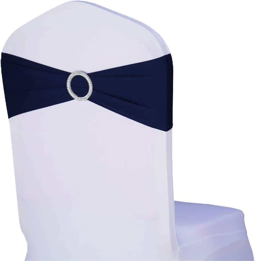 WENSINL Pack of 50 Stretch Chair Sashes for Wedding, Elastic Lycra Chair Bands with Buckle Slider, Chair Bows for Party, without White Chair Covers (Sky Blue) Apparel & Accessories > Clothing Accessories > Sashes HAOYU Navy 50 