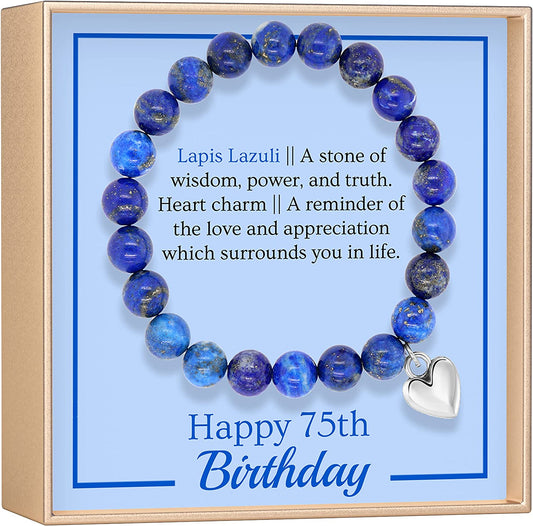 OLGAS GEMS 75Th Birthday Milestone Bracelet & Meaningful Message Card for Women - Beautiful and Sentimental 75Th Birthday Gifts for Women Made with Natural Lapis Lazuli Stones Apparel & Accessories > Jewelry > Bracelets OLGAS GEMS   