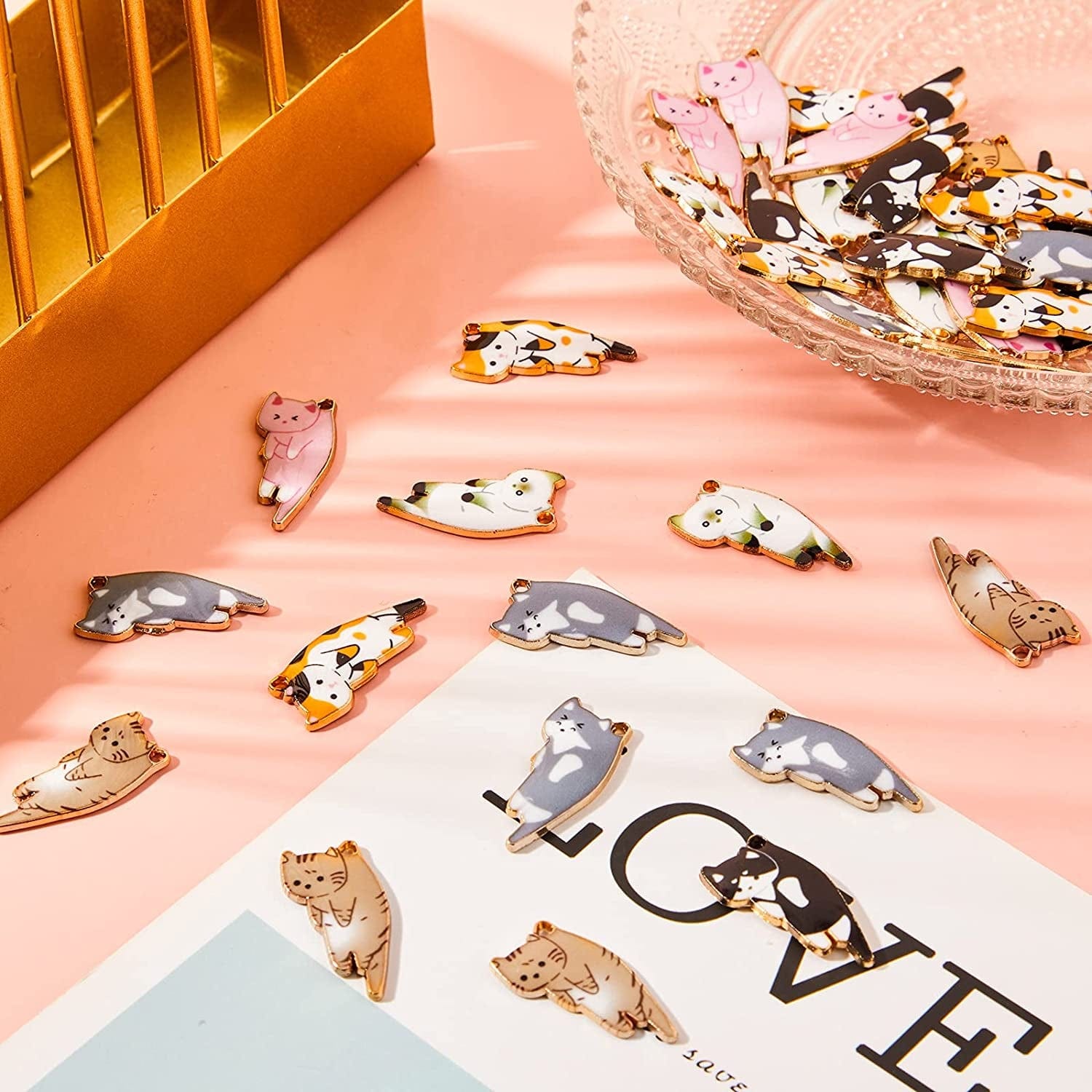 48 Pieces Enamel Cat Charms for Jewelry Making 6 Styles Cute Cat Charms Earring Necklace Bracelet Pendants Crafts