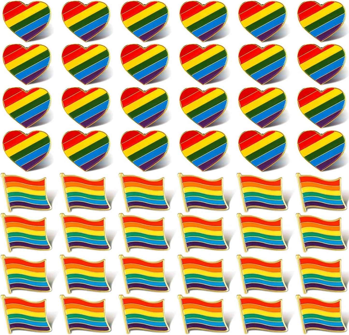 48 Pieces Pride Rainbow Pin Enamel Lapel Pins Handmade Brooch for Men Women Clothes Bag Decoration Christmas Gifts Flag, Heart