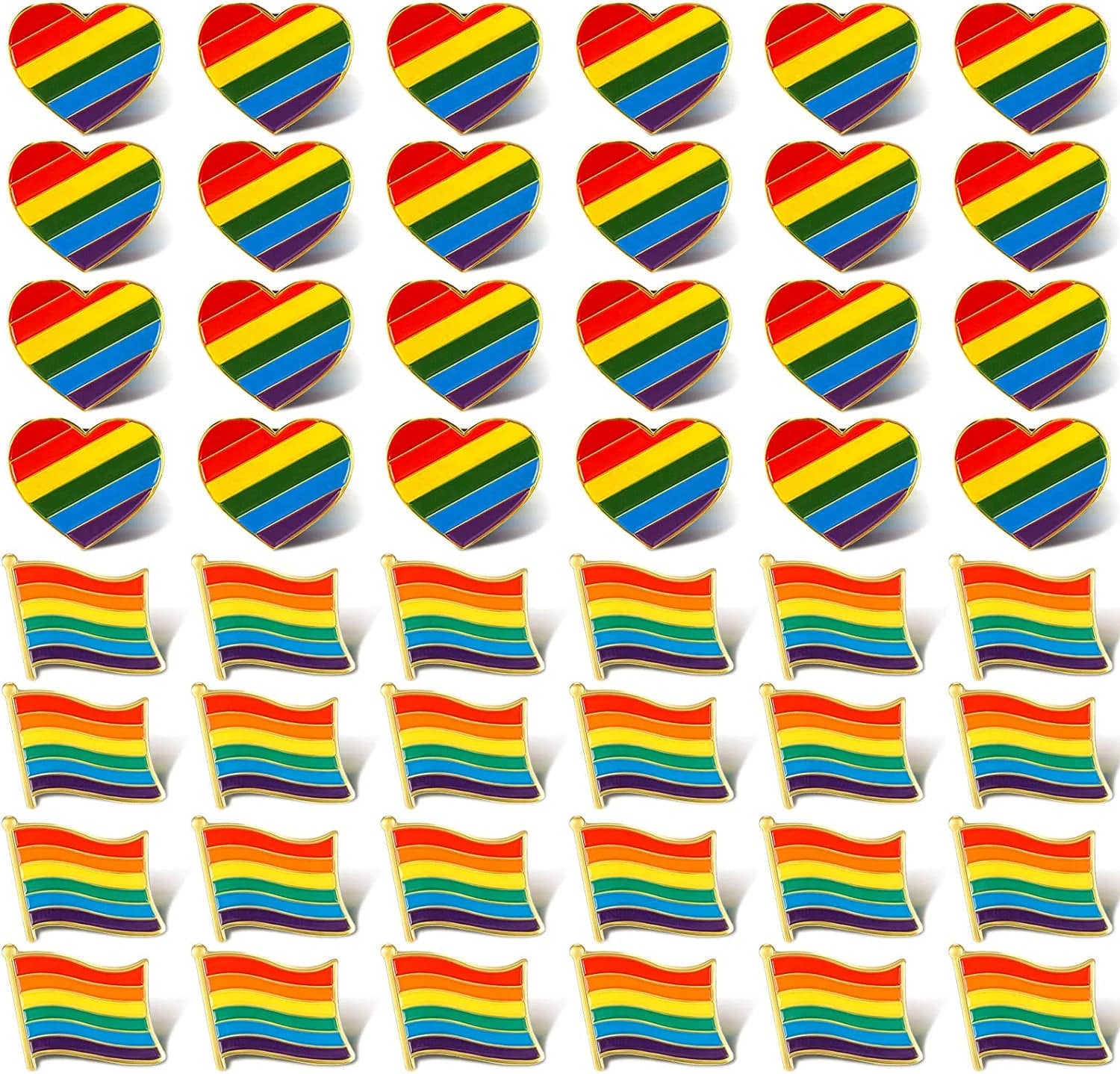 48 Pieces Pride Rainbow Pin Enamel Lapel Pins Handmade Brooch for Men Women Clothes Bag Decoration Christmas Gifts Flag, Heart