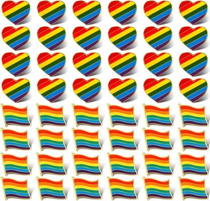48 Pieces Pride Rainbow Pin Enamel Lapel Pins Handmade Brooch for Men Women Clothes Bag Decoration Christmas Gifts Flag, Heart