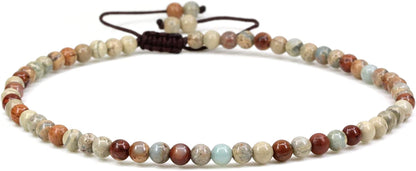 Keleny Natural Gemstone 4Mm round Bead Charm Stretch Anklet for Women Brown Rope Adjustable 8.6-11 Inch Apparel & Accessories > Jewelry > Anklets Kelenystones Serpentine  