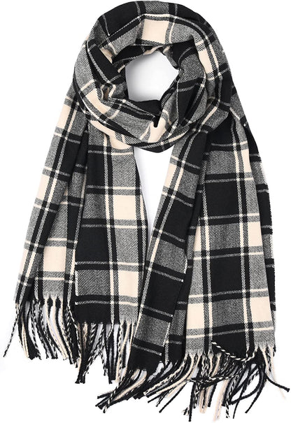 Winter Scarf for Women Shawl Cashmere Feel Tassel Plaid Large Oversized Scarves Wraps Apparel & Accessories > Clothing Accessories > Scarves & Shawls KYLIE MAX Cream Black Grey  