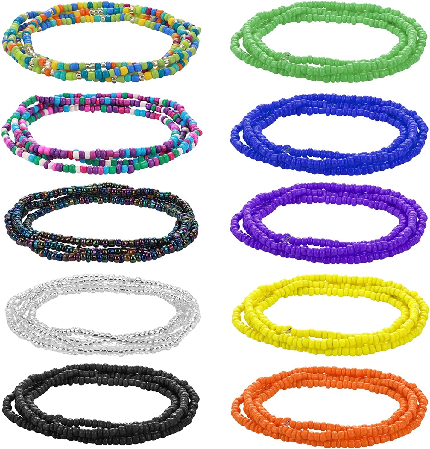 Waist Beads for Women Belly Beads Elastic Chain African Waist Chains Set for Women Body Jewelry Bikini Jewelry Chains Apparel & Accessories > Jewelry > Body Jewelry Yolev Colorful-10pcs  