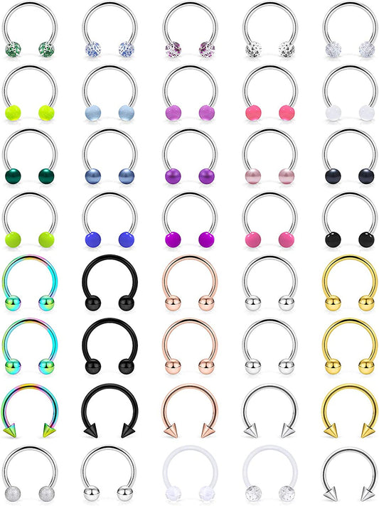 Ftovosyo 36-40Pcs 16G Surgical Steel Nose Septum Rings Piercing Jewelry Horseshoe Cartilage Helix Tragus Earring Hoop Eyebrow Lip Hoop Retainer for Women Men 8Mm 10Mm Apparel & Accessories > Jewelry > Rings Ftovosyo 40pcs 10.0 Millimeters 
