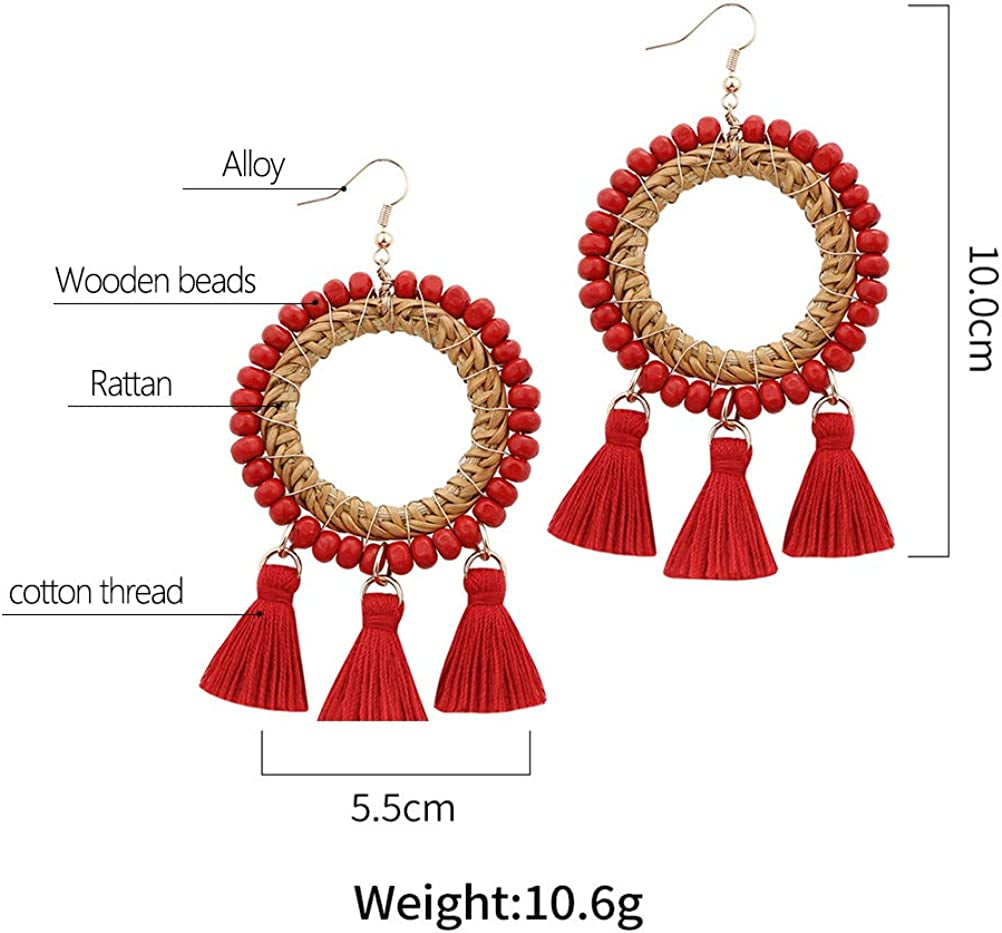 Bohemian Rattan Wooden Beads Fish Hook Circle/Teardrop Earrings Dangle Drop Jewelry for Women Girls Apparel & Accessories > Jewelry > Earrings VEETOO   