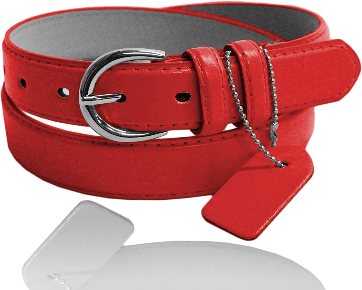 Women'S Casual Solid Colors Faux Leather 1" Belt with Single Prong Buckle Apparel & Accessories > Clothing Accessories > Belts JOTW Red Medium 